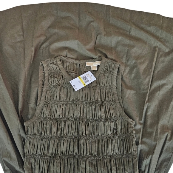 NWT Micheal Kors Smoked Shirred Olive Green Sleeveless Midi  Dress - Picture 10 of 10